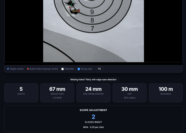 Scope zeroing adjustment with turret click recommendations